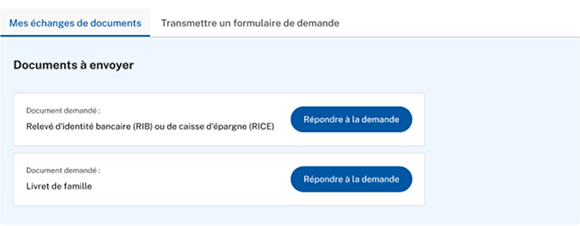 Exemple Mes échanges de documents – Liste des documents à envoyer