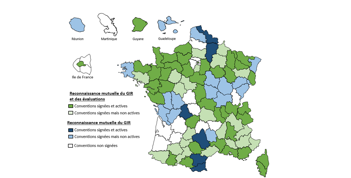 cette cartographie présente les départements ayant signé une convention pour la mise en place de la reconnaissance mutuelle des évaluations