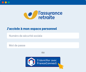 écran de connexion à l'espace personnel. Flèche positionnée sur le bouto, FranceConnect