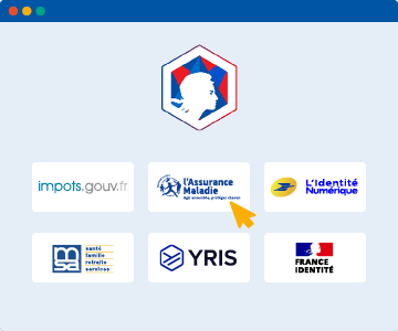 écran de connexion FranceConnect avec une flèche positionnée sur le fournisseur d'accès Assurance Maladie