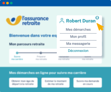 écran de l'espace personnel de lassuranceretraite.fr, flèche sur le menu déroulant.